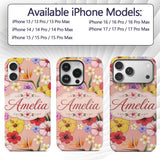 Tropical Hibiscus Bird of Paradise Printed Design Custom Name Protective Phone Case Mobile Cover Durable Everyday Smartphone Shock Resistant