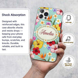 Tropical Hibiscus Bird of Paradise Printed Design Custom Name Protective Phone Case Mobile Cover Durable Everyday Smartphone Shock Resistant