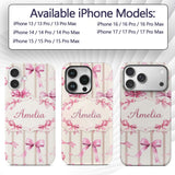 Watercolor Pink Ribbon Bow with Neutral Beige Custom Name Protective Phone Case Mobile Cover Durable Everyday Smartphone Shock Resistant