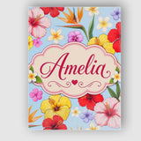 Personalised Name Tropical Hibiscus Bird of Custom  Bespoke Interior Contemporary Canvas Wall Art Print Decor Picture Ready to Hang