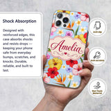 Tropical Hibiscus Bird of Paradise Printed Design Custom Name Protective Phone Case Mobile Cover Durable Everyday Smartphone Shock Resistant