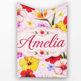 Tropical Hibiscus Bird of Paradise Seamless Pattern Pink Background  Personalised Custom Name Super Soft Fleece Blanket Bed Sofa Throw