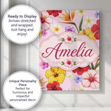 Personalised Name Tropical Hibiscus Bird of Custom  Bespoke Interior Contemporary Canvas Wall Art Print Decor Picture Ready to Hang
