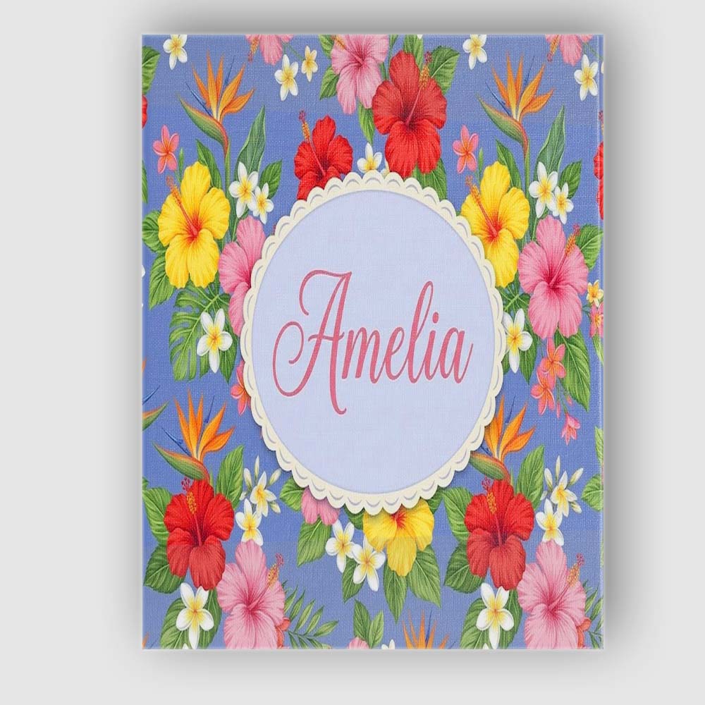 Personalised Name Tropical Hibiscus Bird of Custom  Bespoke Interior Contemporary Canvas Wall Art Print Decor Picture Ready to Hang