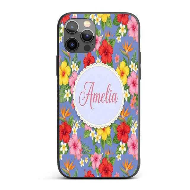 Tropical Hibiscus Bird of Paradise Printed Design Custom Name Protective Phone Case Mobile Cover Durable Everyday Smartphone Shock Resistant