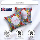 Custom Name Tropical Hibiscus Bird of Paradise Seamless Pattern Square Filled Cushion Throw Pillow Sofa Bed Home Decor Zip Washable UK Made