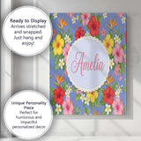 Personalised Name Tropical Hibiscus Bird of Custom  Bespoke Interior Contemporary Canvas Wall Art Print Decor Picture Ready to Hang