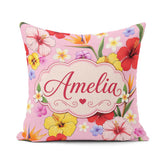 Custom Name Tropical Hibiscus of Paradise Seamless Pattern Blush Square Filled Cushion Throw Pillow Sofa Bed Home Decor Zip Washable UK Made