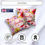 Custom Name Tropical Hibiscus of Paradise Seamless Pattern Blush Square Filled Cushion Throw Pillow Sofa Bed Home Decor Zip Washable UK Made