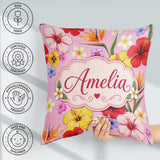 Custom Name Tropical Hibiscus of Paradise Seamless Pattern Blush Square Filled Cushion Throw Pillow Sofa Bed Home Decor Zip Washable UK Made