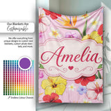 Tropical Hibiscus Bird of Paradise Seamless Pattern Blush Background  Personalised Custom Name Super Soft Fleece Blanket Bed Sofa Throw