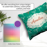 Custom Name Minimal Bow Line Art Green Background Cute Seamless Square Filled Cushion Throw Pillow Sofa Bed Home Decor Zip Washable UK Made