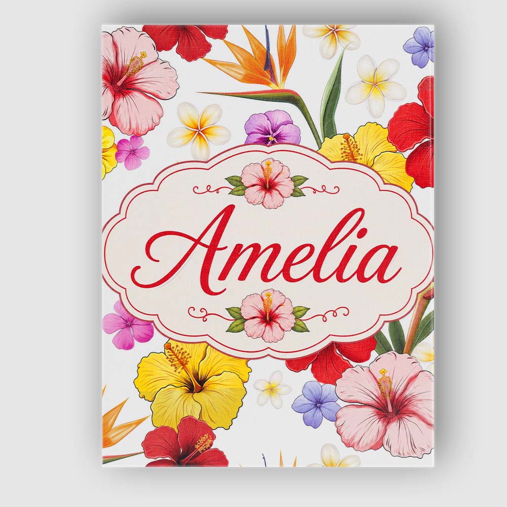 Personalised Name Tropical Hibiscus Bird of Custom  Bespoke Interior Contemporary Canvas Wall Art Print Decor Picture Ready to Hang