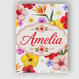 Personalised Name Tropical Hibiscus Bird of Custom  Bespoke Interior Contemporary Canvas Wall Art Print Decor Picture Ready to Hang