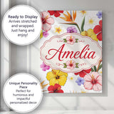 Personalised Name Tropical Hibiscus Bird of Custom  Bespoke Interior Contemporary Canvas Wall Art Print Decor Picture Ready to Hang