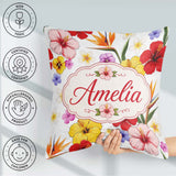 Custom Name Tropical Hibiscus of Paradise Seamless Pattern White Square Filled Cushion Throw Pillow Sofa Bed Home Decor Zip Washable UK Made