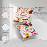 Custom Name Tropical Hibiscus of Paradise Seamless Pattern White Square Filled Cushion Throw Pillow Sofa Bed Home Decor Zip Washable UK Made