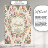 Elegant Tulip Floral Seamless Pattern Neutral Background Spring  Personalised Custom Name Super Soft Fleece Blanket Bed Sofa Throw