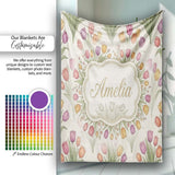 Elegant Tulip Floral Seamless Pattern Neutral Background Spring  Personalised Custom Name Super Soft Fleece Blanket Bed Sofa Throw