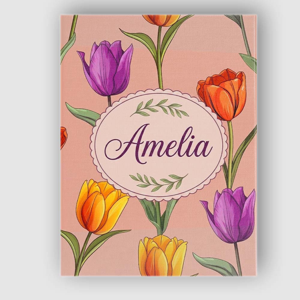 Personalised Name Elegant Tulip Floral Custom  Unique Gift Idea Modern Room Accent Canvas Wall Art Print Decor Picture Ready to Hang
