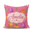 Custom Name Elegant Tulip Floral Seamless Bright Pink Background Square Filled Cushion Throw Pillow Sofa Bed Home Decor Zip Washable UK Made
