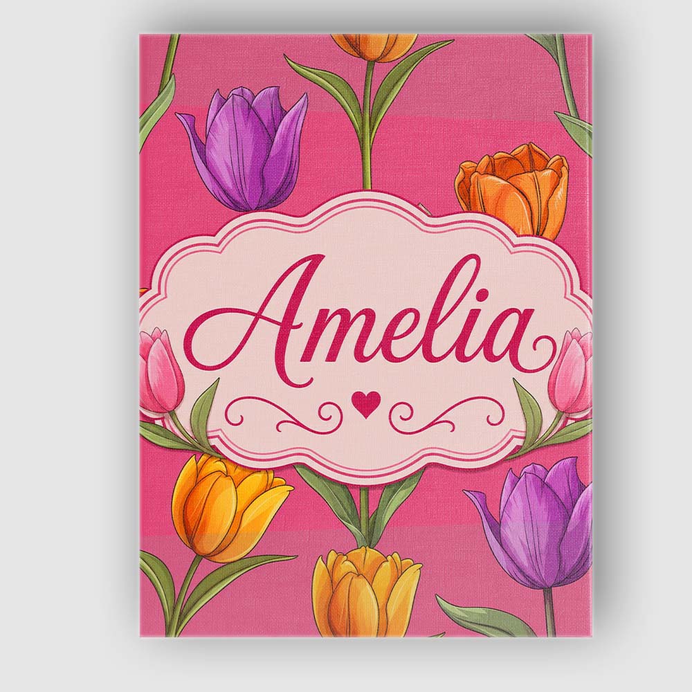 Personalised Name Elegant Tulip Floral Custom  Unique Gift Idea Modern Room Accent Canvas Wall Art Print Decor Picture Ready to Hang