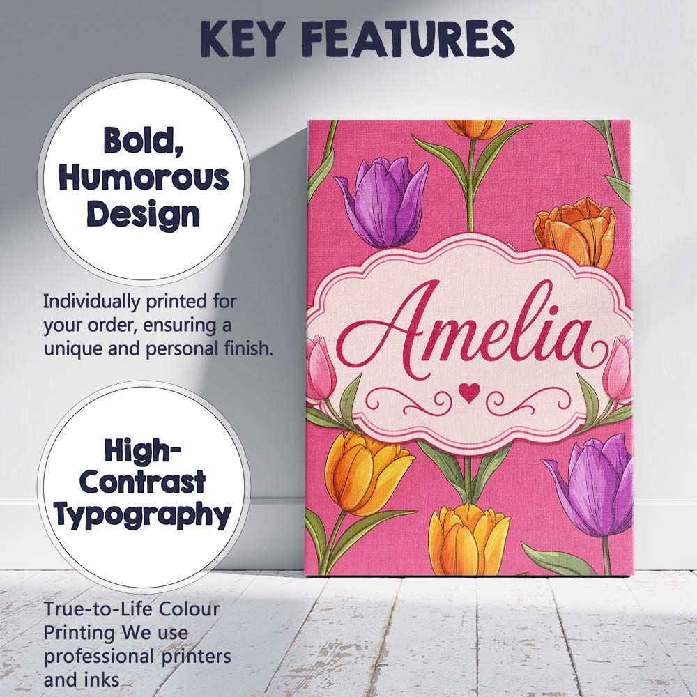 Personalised Name Elegant Tulip Floral Custom  Unique Gift Idea Modern Room Accent Canvas Wall Art Print Decor Picture Ready to Hang