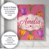 Personalised Name Elegant Tulip Floral Custom  Unique Gift Idea Modern Room Accent Canvas Wall Art Print Decor Picture Ready to Hang