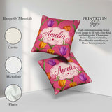 Custom Name Elegant Tulip Floral Seamless Bright Pink Background Square Filled Cushion Throw Pillow Sofa Bed Home Decor Zip Washable UK Made