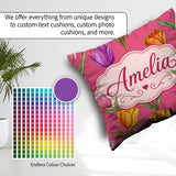 Custom Name Elegant Tulip Floral Seamless Bright Pink Background Square Filled Cushion Throw Pillow Sofa Bed Home Decor Zip Washable UK Made