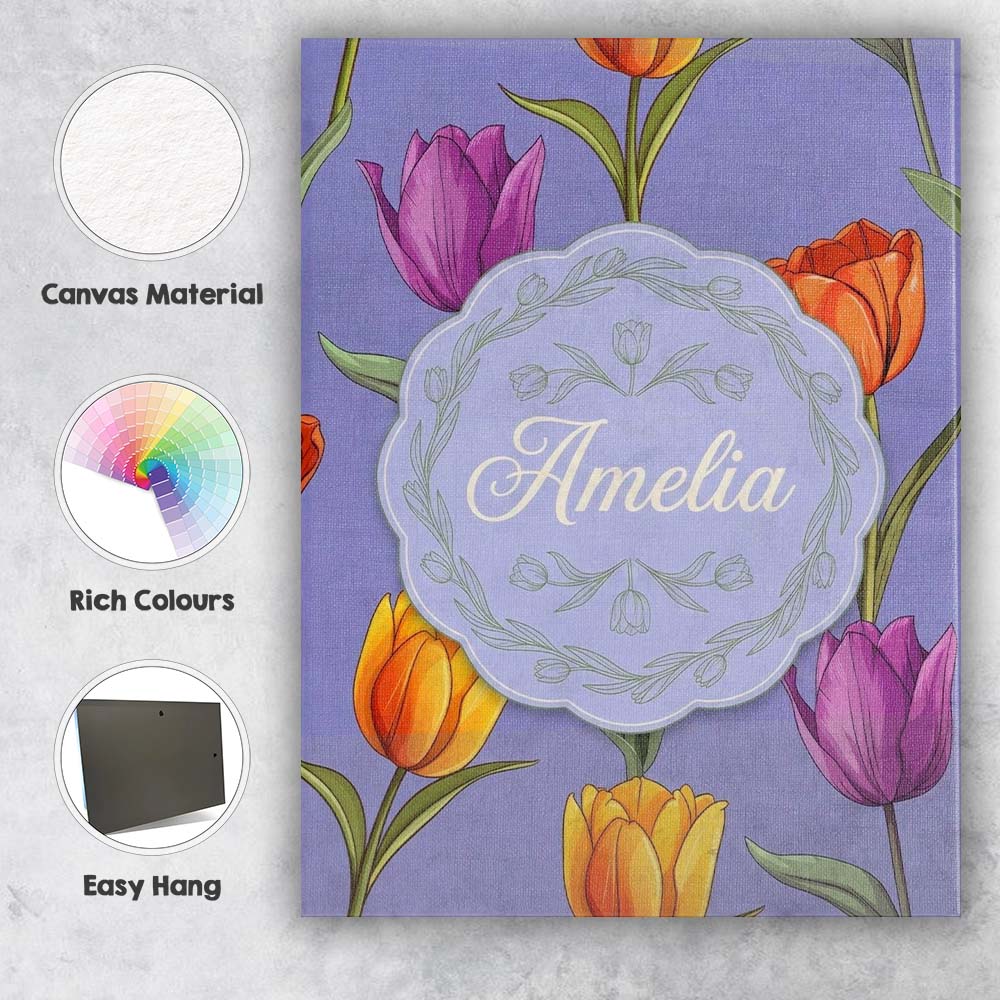 Personalised Name Elegant Tulip Floral Custom  Unique Gift Idea Modern Room Accent Canvas Wall Art Print Decor Picture Ready to Hang