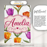 Elegant Tulip Floral Seamless Pattern Light Grey Background Spring  Personalised Custom Name Super Soft Fleece Blanket Bed Sofa Throw