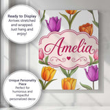 Personalised Name Elegant Tulip Floral Custom  Unique Gift Idea Modern Room Accent Canvas Wall Art Print Decor Picture Ready to Hang