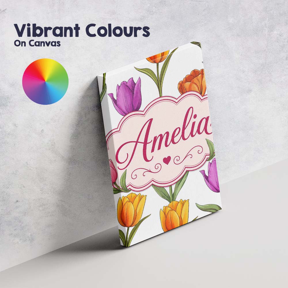 Personalised Name Elegant Tulip Floral Custom  Unique Gift Idea Modern Room Accent Canvas Wall Art Print Decor Picture Ready to Hang