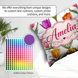 Custom Name Elegant Tulip Seamless Pattern Light Grey Background Square Filled Cushion Throw Pillow Sofa Bed Home Decor Zip Washable UK Made