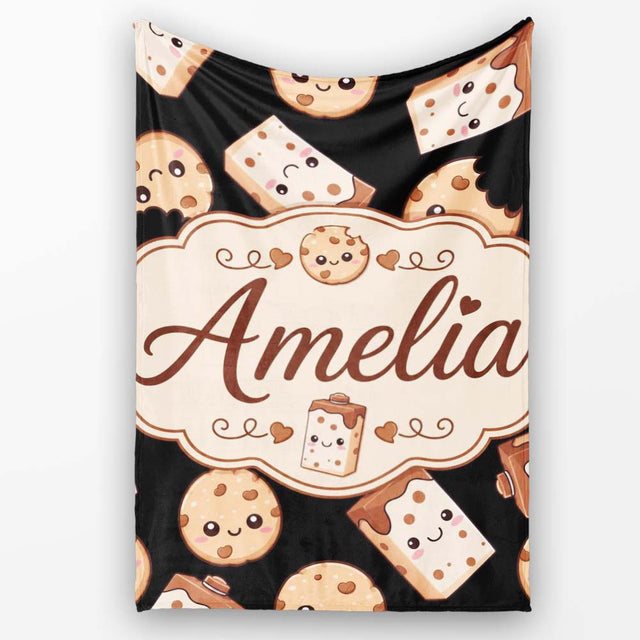 Cute Kawaii Cookies and Milk Seamless Pattern Sweet Treats Lovely  Personalised Custom Name Super Soft Fleece Blanket Bed Sofa Throw