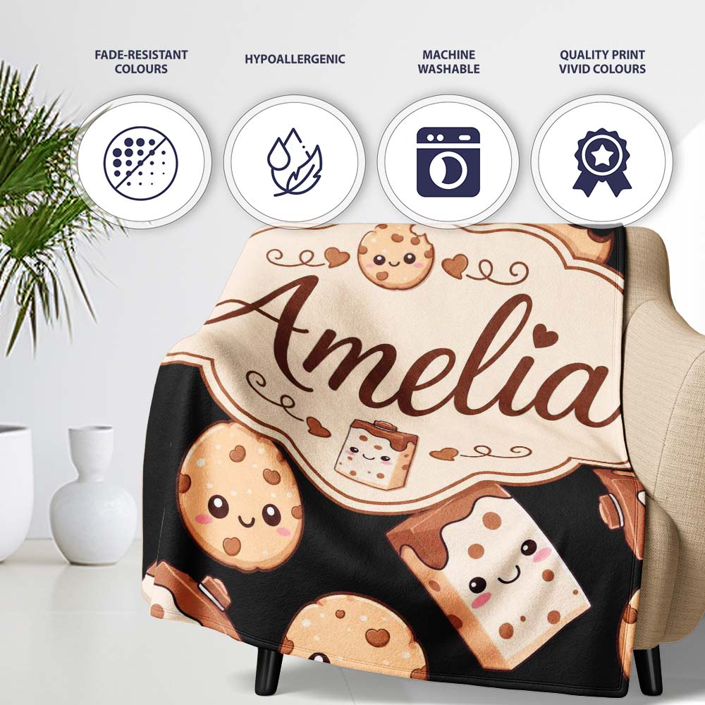 Cute Kawaii Cookies and Milk Seamless Pattern Sweet Treats Lovely  Personalised Custom Name Super Soft Fleece Blanket Bed Sofa Throw