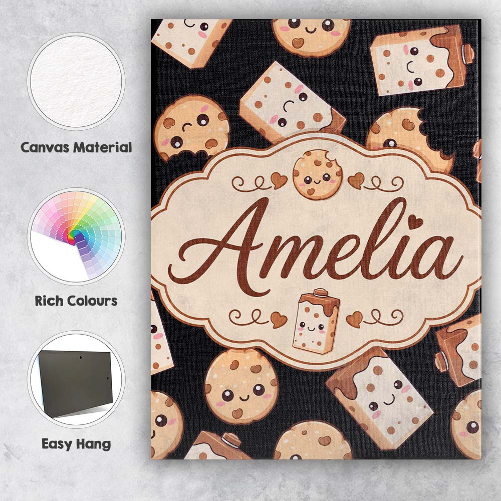 Personalised Name Cute Kawaii Cookies and Custom  Unique Gift Idea Elegant Feature Canvas Wall Art Print Decor Picture Ready to Hang