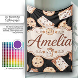 Cute Kawaii Cookies and Milk Seamless Pattern Sweet Treats Lovely  Personalised Custom Name Super Soft Fleece Blanket Bed Sofa Throw