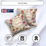 Custom Name Kawaii Food Characters Seamless Pattern Neutral Fun Square Filled Cushion Throw Pillow Sofa Bed Home Decor Zip Washable UK Made