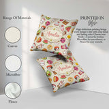 Custom Name Kawaii Food Characters Seamless Pattern Neutral Fun Square Filled Cushion Throw Pillow Sofa Bed Home Decor Zip Washable UK Made