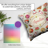 Custom Name Kawaii Food Characters Seamless Pattern Neutral Fun Square Filled Cushion Throw Pillow Sofa Bed Home Decor Zip Washable UK Made