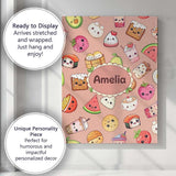 Personalised Name Cute Kawaii Food Characters Custom Unique Gift Idea Modern Room Accent Canvas Wall Art Print Decor Picture Ready to Hang