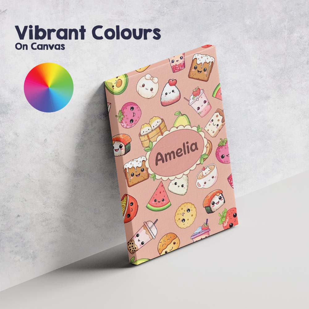 Personalised Name Cute Kawaii Food Characters Custom Unique Gift Idea Modern Room Accent Canvas Wall Art Print Decor Picture Ready to Hang