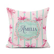 Custom Name Watercolor Pink Bow Seamless Pattern with Mint Green Square Filled Cushion Throw Pillow Sofa Bed Home Decor Zip Washable UK Made