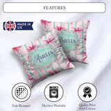 Custom Name Watercolor Pink Bow Seamless Pattern with Mint Green Square Filled Cushion Throw Pillow Sofa Bed Home Decor Zip Washable UK Made