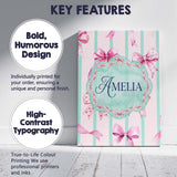 Personalised Name Watercolor Pink Ribbon Bow Seamless Pattern with Custom  Unique Canvas Wall Art Print Decor Picture Ready to Hang