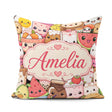 Custom Name Kawaii Food Characters Seamless Cream Background Fun Square Filled Cushion Throw Pillow Sofa Bed Home Decor Zip Washable UK Made