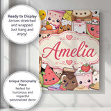 Personalised Name Cute Kawaii Food Characters Custom Unique Gift Idea Modern Room Accent Canvas Wall Art Print Decor Picture Ready to Hang