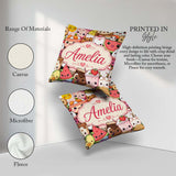 Custom Name Kawaii Food Characters Seamless Cream Background Fun Square Filled Cushion Throw Pillow Sofa Bed Home Decor Zip Washable UK Made
